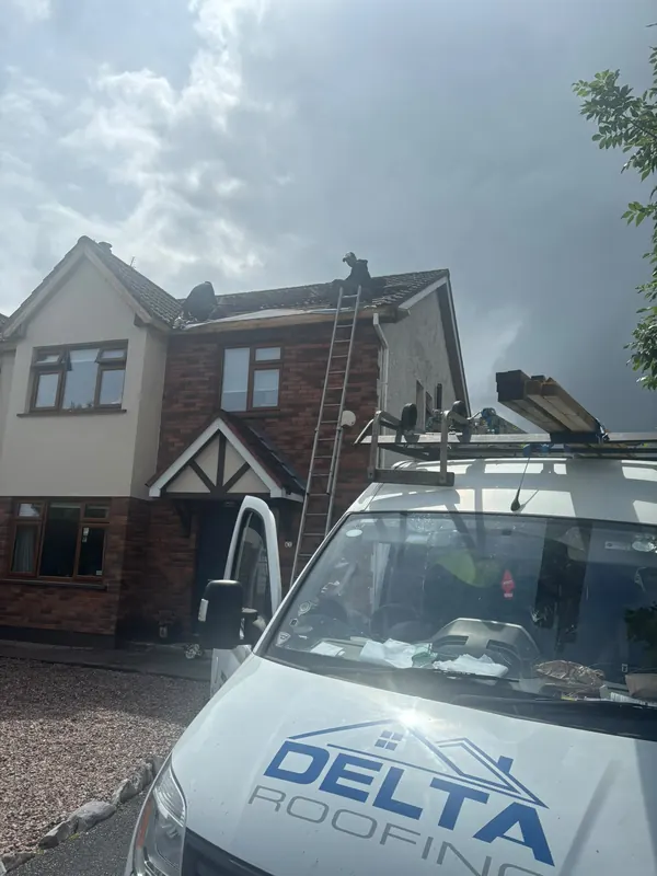 Ladder up on a semi, Delta Roofing