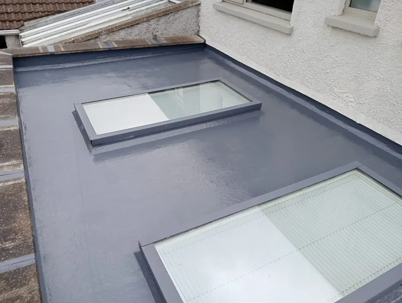 Fibreglass flat roof with rooflights, after, Delta Roofing