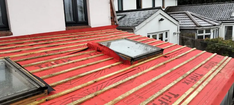 Pitch raised, felt and battens on, Delta Roofing