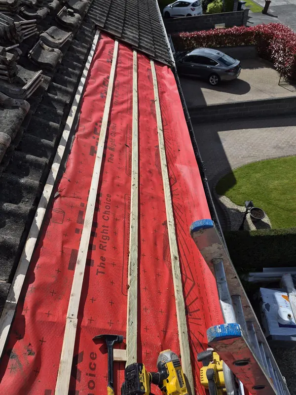Felt and battens seen from above, Delta Roofing