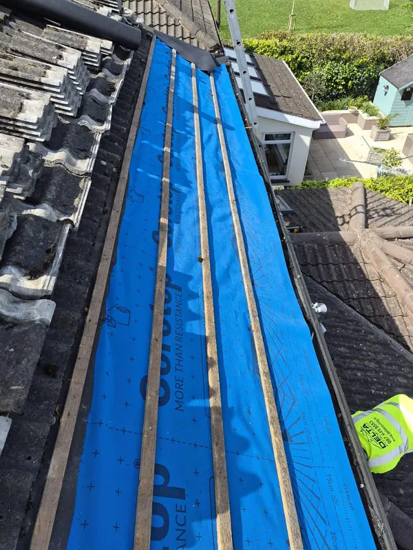 Blue membrane and battens, Delta Roofing